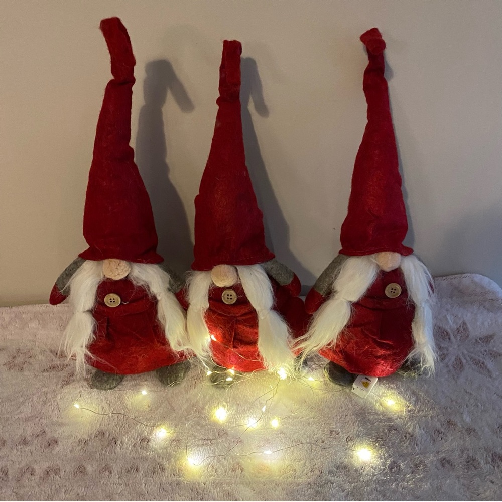 Set of 3 Red Weighted Christmas Gnome Standers